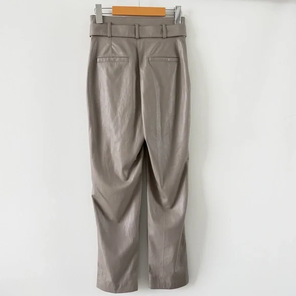 Babaton Aritzia Vegan Leather Belted Pants Taupe High Rise Size 0 - Picture 5 of 13